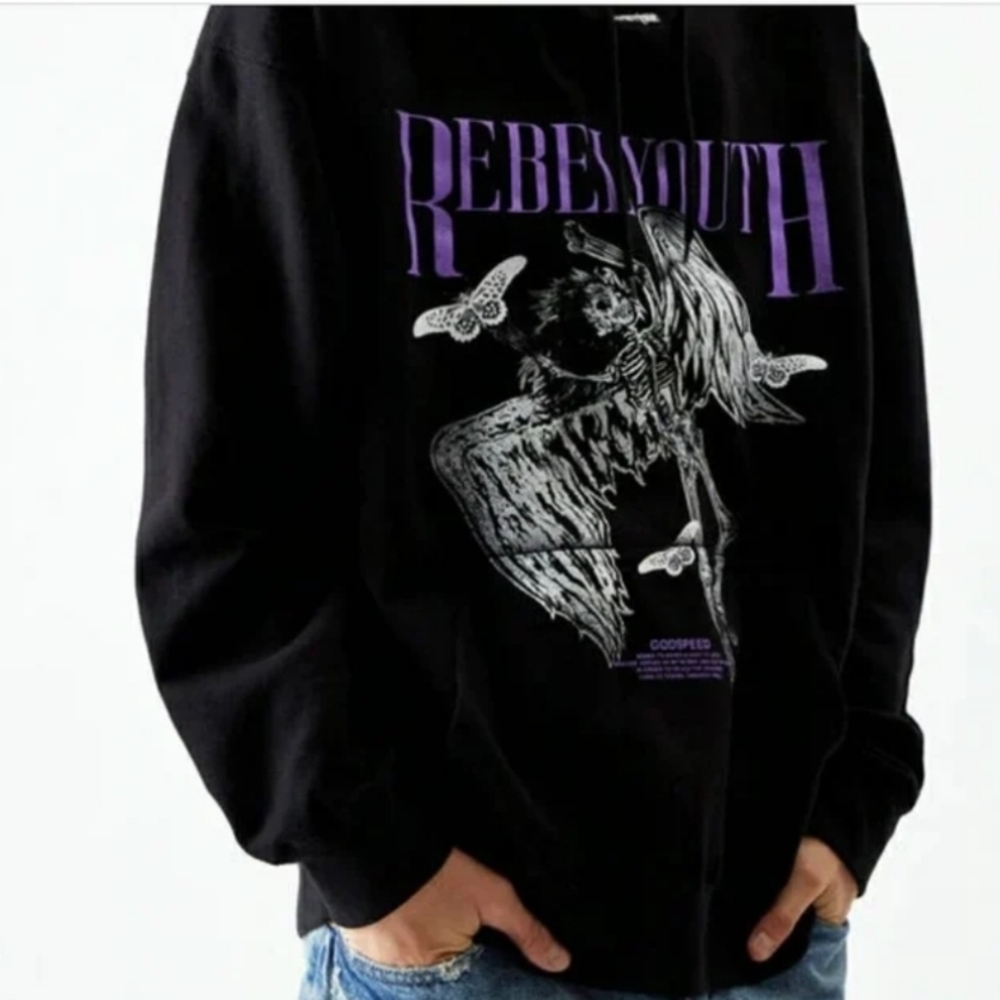 Rebel Yell Black Hoodie with Purple Graphic
